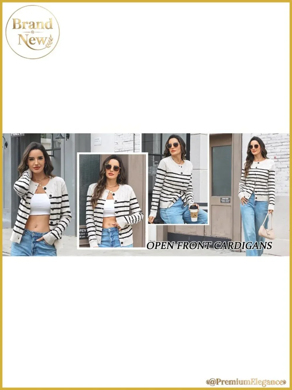 Women's Cable Knit Cardigan Long Sleeve Crewneck Button Down Sweater